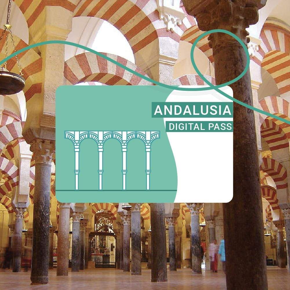 Andalusia Pass The image shows the interior of a building with arches and columns, overlaid with an "ANDALUSIA DIGITAL PASS" graphic.