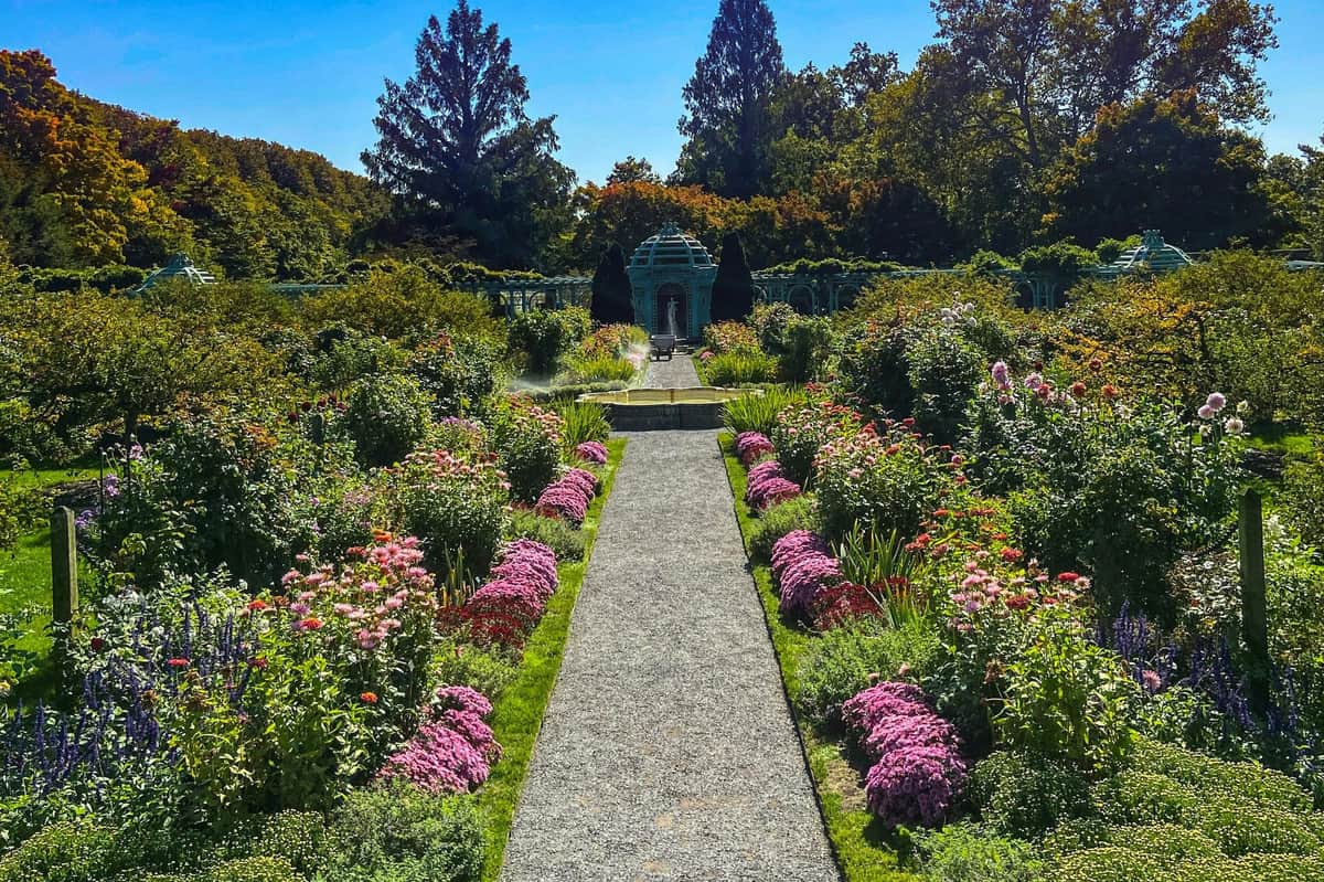 Blick auf die Pergola im Walled Garden